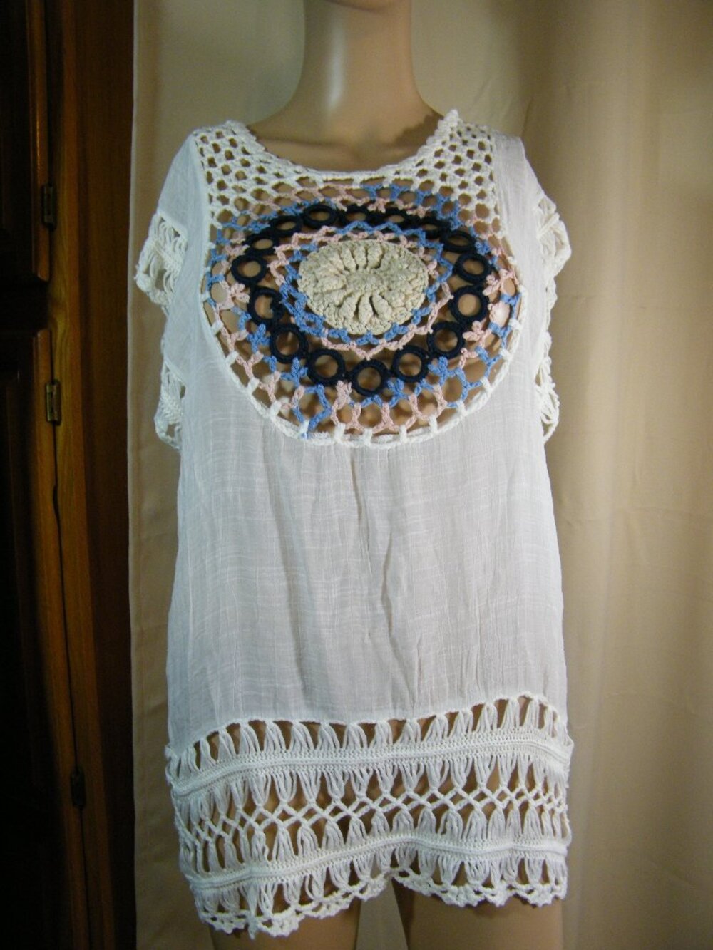 Sheer top with crochet designs Simply Irresistible Sz. S women NWT